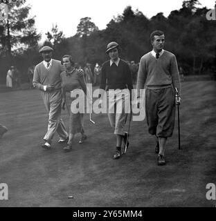 Mixed foursomes golf match at the Worplesdon Golf Club .  The finalists , from left to right ; - Mr Stuart Forsyth , Miss Gwen Craddock Hartopp , Miss Jean Hamilton and Mr John Craddock Hartopp . 18th October 1935 Stock Photo