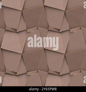 A captivating 3D illustration of a seamless geometric pattern, featuring interlocking brown tiles with delicate golden lines This detailed and symmetr Stock Photo