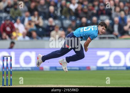 Matthew Potts of England delivers the ball during the Third Metro Bank One Day International match England vs Australia at The Seat Unique Riverside, Chester-le-street, United Kingdom, 24th September 2024  (Photo by Mark Cosgrove/News Images) in Chester-le-street, United Kingdom on 9/24/2024. (Photo by Mark Cosgrove/News Images/Sipa USA) Stock Photo