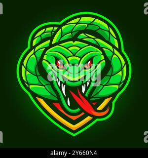 Cobra game logo. Snake gaming sport team mascot cartoon emblem, wild reptile head badge venom snakes wildlife predator face professional club label, ingenious vector illustration original artwork Stock Vector
