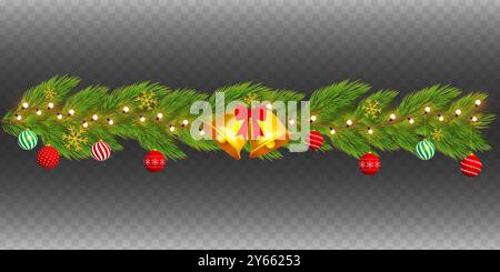 Vector illustration of decorative Christmas garland on transparent background Stock Vector