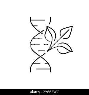 DNA Helix With Leaf Line Icon, Genetic Modification In Plants Science And Biology. Biotechnology And Genetic Engineering. Isolated Vector Illustration Stock Vector