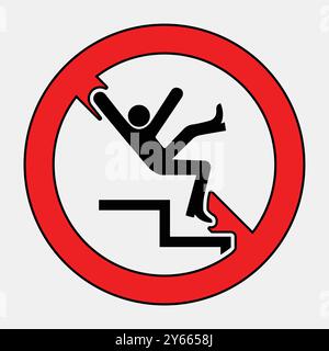 This graphic illustrates a warning sign indicating a slip hazard. Featuring a figure slipping near stairs, it emphasizes safety and caution in risky e Stock Vector