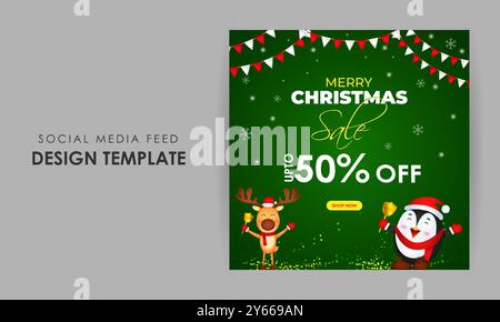 Vector illustration of Merry Christmas Sale social media feed template Stock Vector
