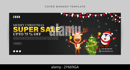 Vector illustration of Merry Christmas Sale Facebook cover banner Template Stock Vector