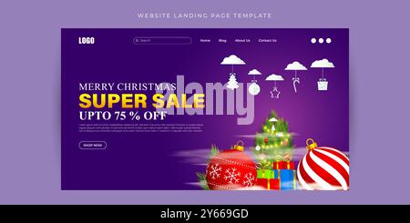 Vector illustration of Merry Christmas Sale Website landing page banner Template Stock Vector