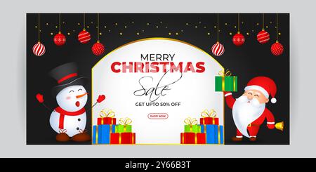 Vector illustration of Merry Christmas Sale social media feed template Stock Vector