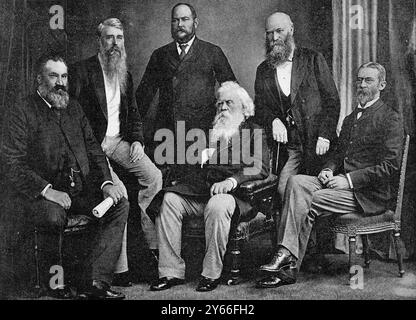 The National Australasian Convention at Sydney A group of Prime Ministers The Hon Thomas Playford, The Hon Sir Henry Parkes, The Hon Sir Samuel W Griffith, The Hon Philip O Fysh , The Hon John Forrest, The Hon James Munro (front Left to right to back row left to right)  1891 Stock Photo