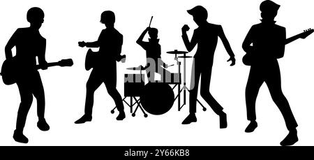 Silhouettes of band groups on a white background. Perfect for stickers, tattoos, icons, logos Stock Vector