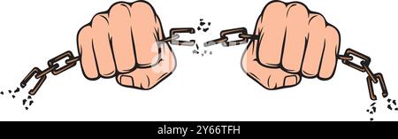 Human Hand and Breaking Chain Color. Vector Illustration. Stock Vector