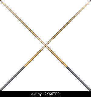 Crossed Billiard Cues Color. Vector Illustration. Stock Vector