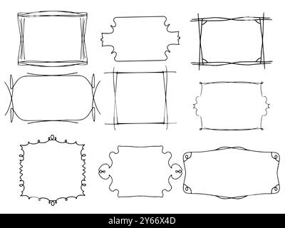 Hand drawn grunge circle, oval, square, rectangle shapes. Doddle outline frames with crayon or pencil texture. Scribble elements for messages, notes Stock Vector