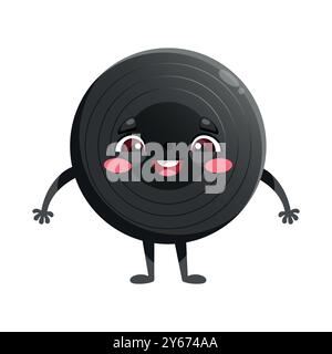 Cute cartoon vinyl record character. Vinyl disk, gramophone record mascot character in childish style. Vector illustration Stock Vector