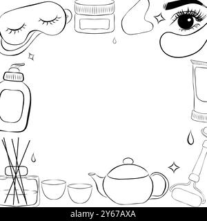 Cosmetic beauty and make up frame in thin line style vector Stock Vector