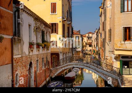 Ponte del Salvio a canal bridge over Rio de San Zan Degola  at  Campiello del Piovan in The Santa Croce sestiere of Venice ,Italy Stock Photo