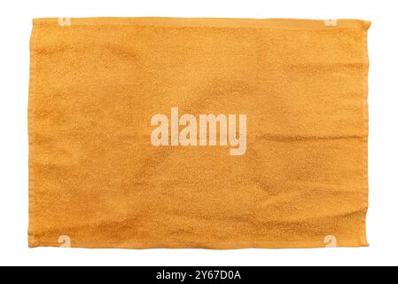 Yellow waffle terry towel on a white background. View from above. Isolate towels Stock Photo