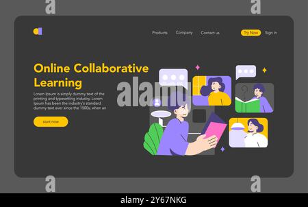 Collaborative Learning concept. Students engage in interactive online education. Modern e-learning platform for academic growth. Vector illustration. Stock Vector