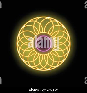 Glowing neon sign forming a circular mandala pattern, perfect for concepts like decoration, spirituality, and energy Stock Vector