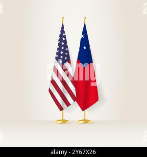 United States and Samoa national flag on a light background. Vector illustration. Stock Vector