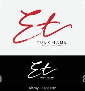 E, T, ET Initial letter logo. Alphabet ET Handwritten Signature logo Stock Vector