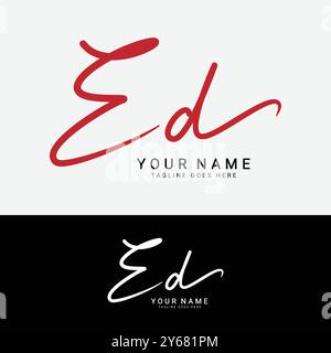 E, D, ED Initial letter logo. Alphabet ED Handwritten Signature logo Stock Vector