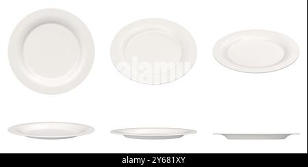 white ceramic plates displayed from various angles on a transparent background 3d Stock Photo