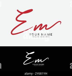 E, M, EM Initial letter logo. Alphabet EM Handwritten Signature logo Stock Vector