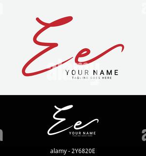 E, EE Initial letter logo. Alphabet EE Handwritten Signature logo Stock Vector