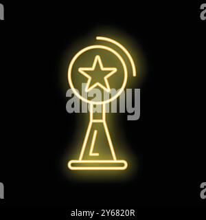 Glowing neon line award cup icon isolated on black background. Winner trophy sign. Championship or competition symbol. Vector illustration Stock Vector