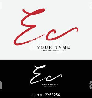 E, C, EC Initial letter logo. Alphabet EC Handwritten Signature logo Stock Vector