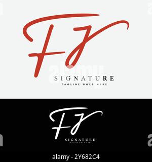 F, J, FJ Initial letter logo. Alphabet FJ Handwritten Signature logo Stock Vector
