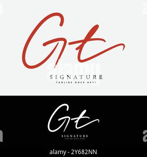 G, T, GT Initial letter logo. Alphabet GT Handwritten Signature logo Stock Vector