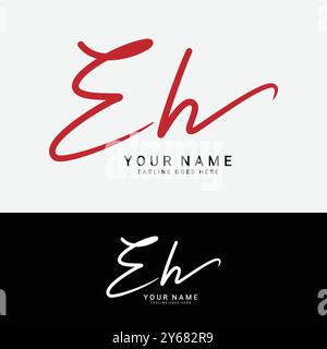 E, H, EH Initial letter logo. Alphabet EH Handwritten Signature logo Stock Vector