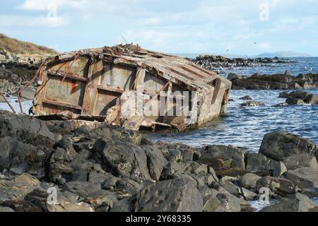 Garlieston Scotland UK remains of a Beetle a floating pier pontoon part of the secret WW2 Mulberry floating harbour project for D-Day 1944 Stock Photo