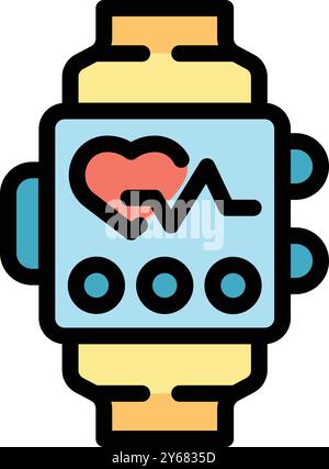 Colorful icon of a smart watch displaying heart rate data, perfect for fitness and health related content Stock Vector
