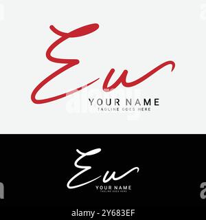 E, U, EU Initial letter logo. Alphabet EU Handwritten Signature logo Stock Vector