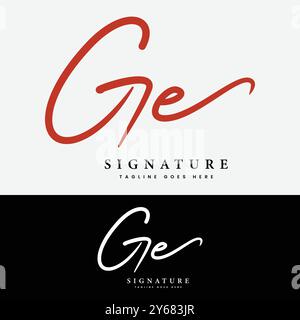 G, E, GE Initial letter logo. Alphabet GE Handwritten Signature logo Stock Vector