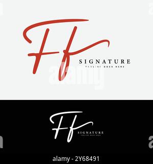F, FF Initial letter logo. Alphabet FF Handwritten Signature logo Stock Vector