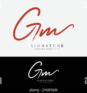 G, M, GM Initial letter logo. Alphabet GM Handwritten Signature logo Stock Vector