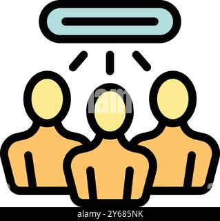 Three businessmen are standing under a symbol representing a common goal, showing teamwork and collaboration Stock Vector