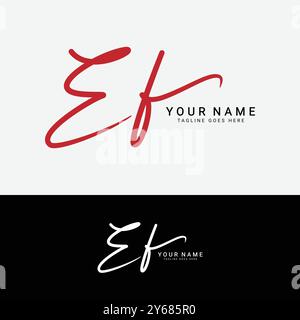 E, F, EF Initial letter logo. Alphabet EF Handwritten Signature logo Stock Vector