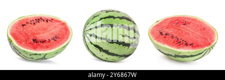 whole and half watermelon isolated on white background. clipping path Stock Photo