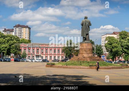 The statue of Vladimir Lenin, a Soviet communist leader, at city square of Maykop, Adygea republic of Russia. Stock Photo