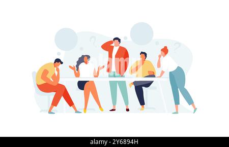 Group of thoughtful people. Brainstorm. Problem solving and teamwork vector illustration Stock Vector