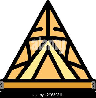 Native american teepee standing on wooden platform with entrance covered with piece of fabric Stock Vector