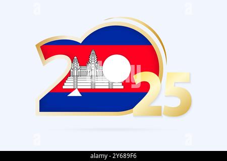 Year 2025 with Cambodia Flag pattern. Vector Illustration. Stock Vector