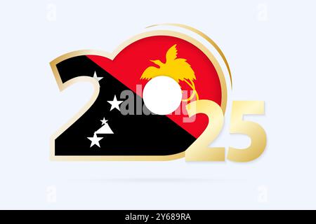 Year 2025 with Papua New Guinea Flag pattern. Vector Illustration. Stock Vector