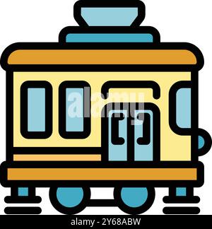 Yellow tramcar moving on its rail track, side view of a public transportation vehicle Stock Vector