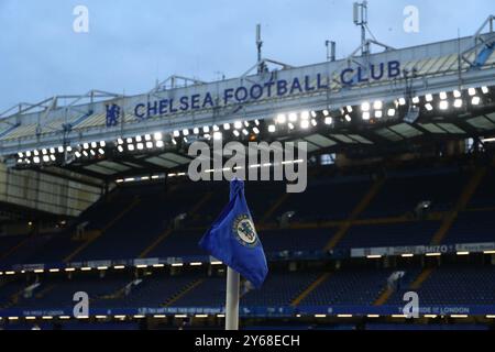 Stamford Bridge, Chelsea, London, UK. 24th Sep, 2024. Carabao Cup Third Round Football, Chelsea versus Barrow; Corner flag Credit: Action Plus Sports/Alamy Live News Stock Photo