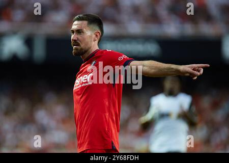 Valencia, Spain. 24th Sep, 2024. VALENCIA, SPAIN - SEPTEMBER 24: Moi Gomez Left Winger of CA Osasuna reacts during the La liga EA Sports match between Valencia CF and CA Osasuna at Mestalla Stadium on September 24, 2024 in Villarreal, Spain. (Photo by Jose Torres/Photo Players Images/Magara Press) Credit: Magara Press SL/Alamy Live News Stock Photo